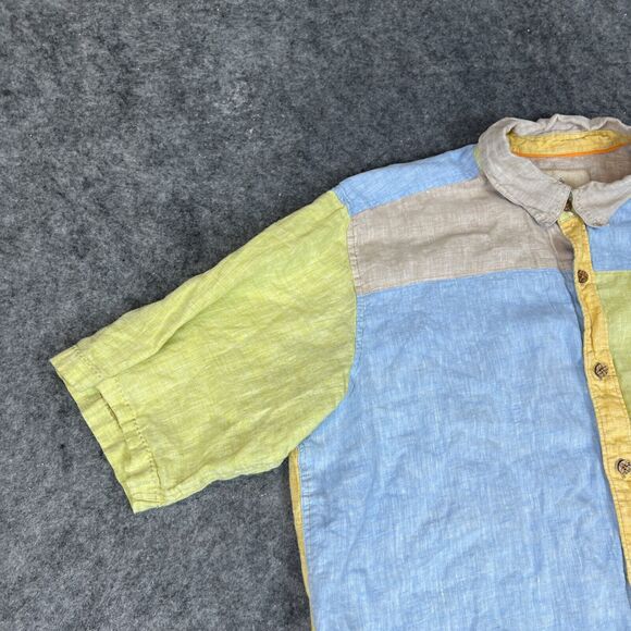 Territory‎ Ahead Shirt Mens XLT Multicolored Colorblock Linen Short Sleeve Patch - Picture 4 of 14